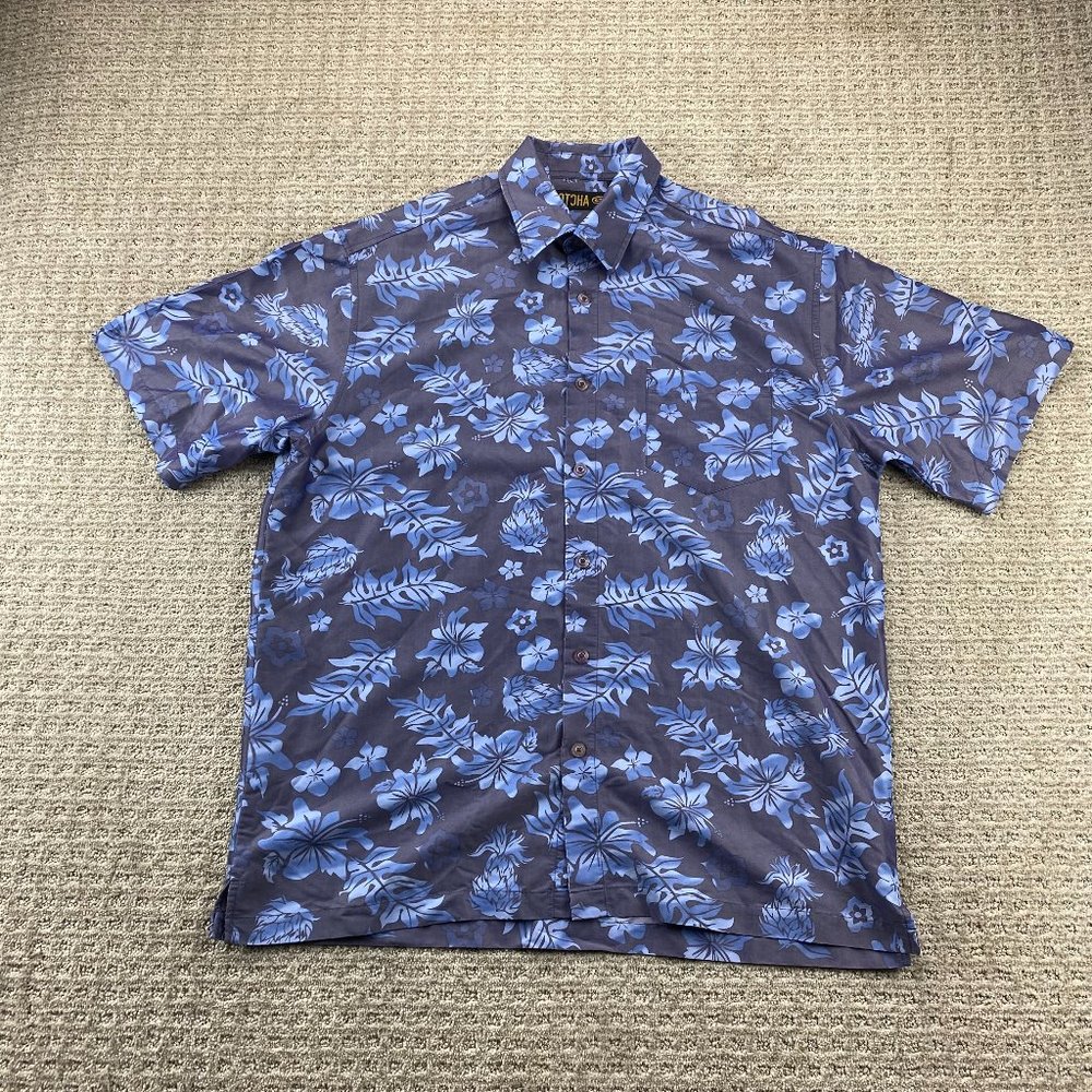 Gotcha Floral Shirt Men Large L Blue Button Down Short Sleeve Hawaiian Beach